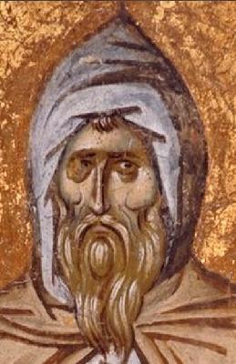 Свети преподобни Даниил Стълпник. Фрагмент от стара стенопис. Косово, Сърбия