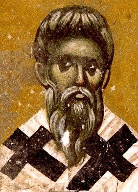 Свети Мартин изповедник, папа Римски. Фрагмент от стара българска стенопис. Село Старо Нагоричане, област Македония