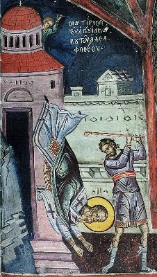 Мъчение на св. ап. Яков. Фреска. Афон (Дионисиат). 1547 г.