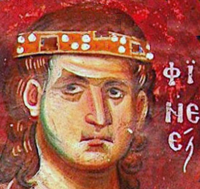 Свети праведен Финеес. Фрагмент от стара българска стенопис. Охрид, област Македония