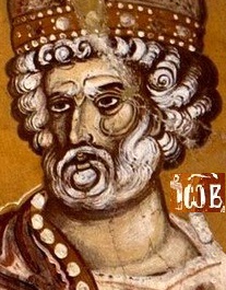 Свети праведни Иов Многострадален. Фрагмент от стара българска стенопис. Област Македония