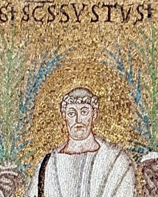 Свети Сикст II папа Римски. Фрагмент от мозайка от Италия. Равена. VI в.