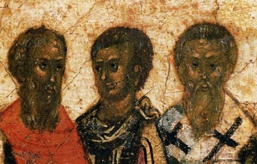Светиите Агатоник, Зотик и Атанасий Киликийски. Фрагмент от стара годишна минейна икона от Русия